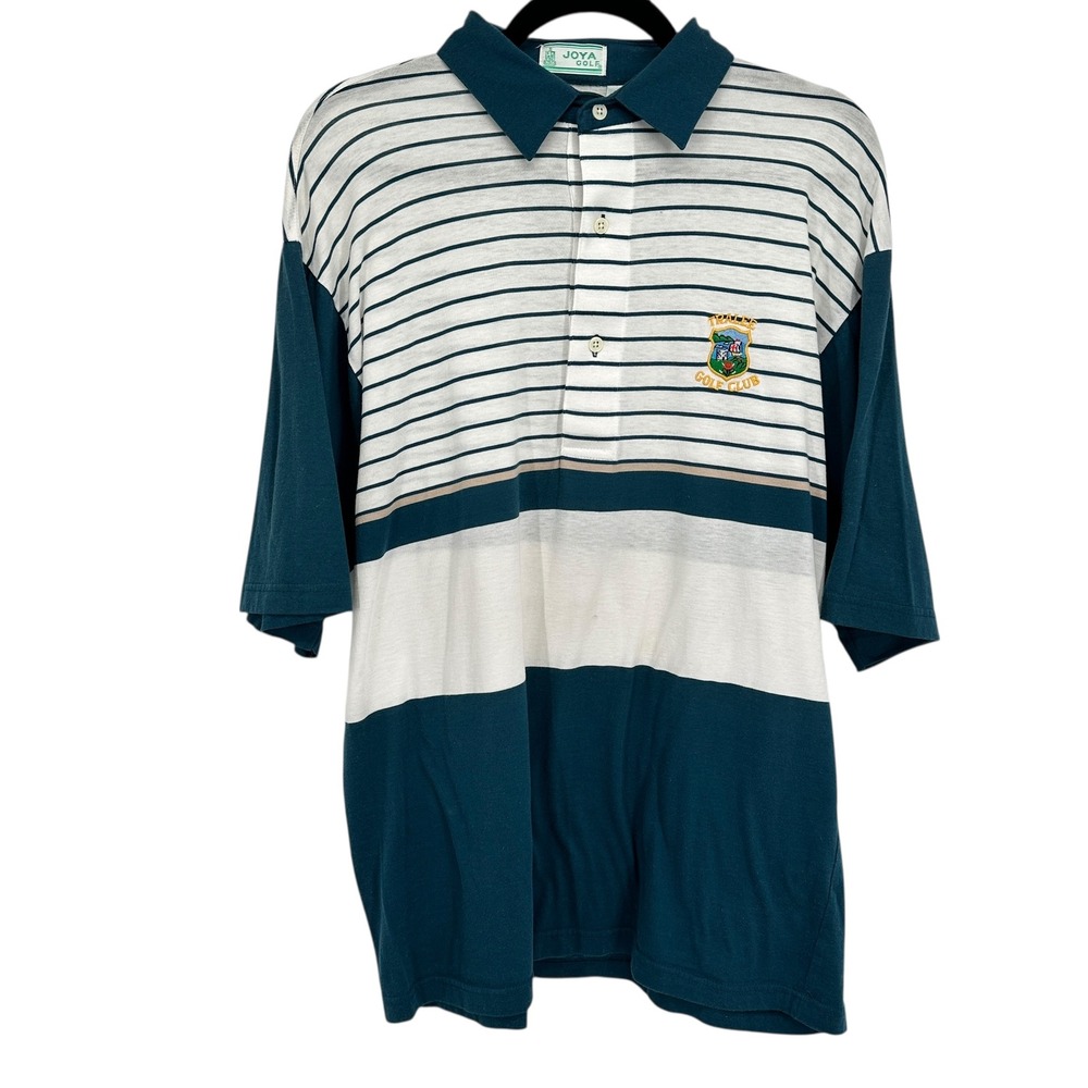 JOYA GOLF Men's‎ Polo Large Striped Shirt Blue White Cotton Polyester Blend
